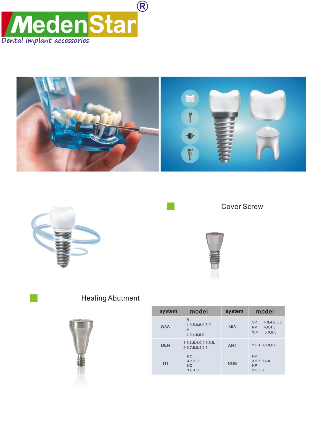 Cover screw, healing abutment